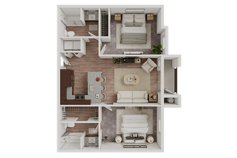 Floor plan for 2 beds, 2 baths, 991 sqft